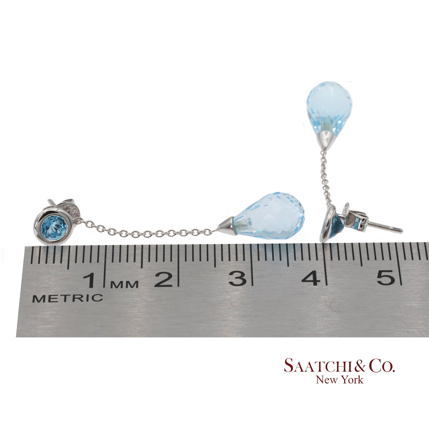 18K 750 Solid White Gold Blue Topaz Drop Earrings