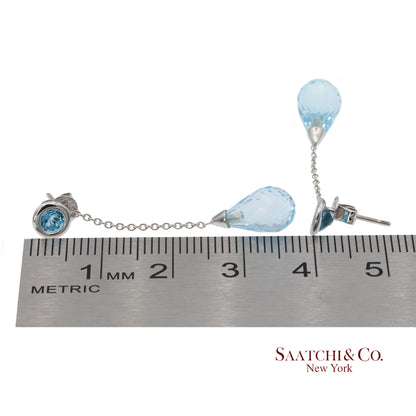 18K 750 Solid White Gold Blue Topaz Drop Earrings