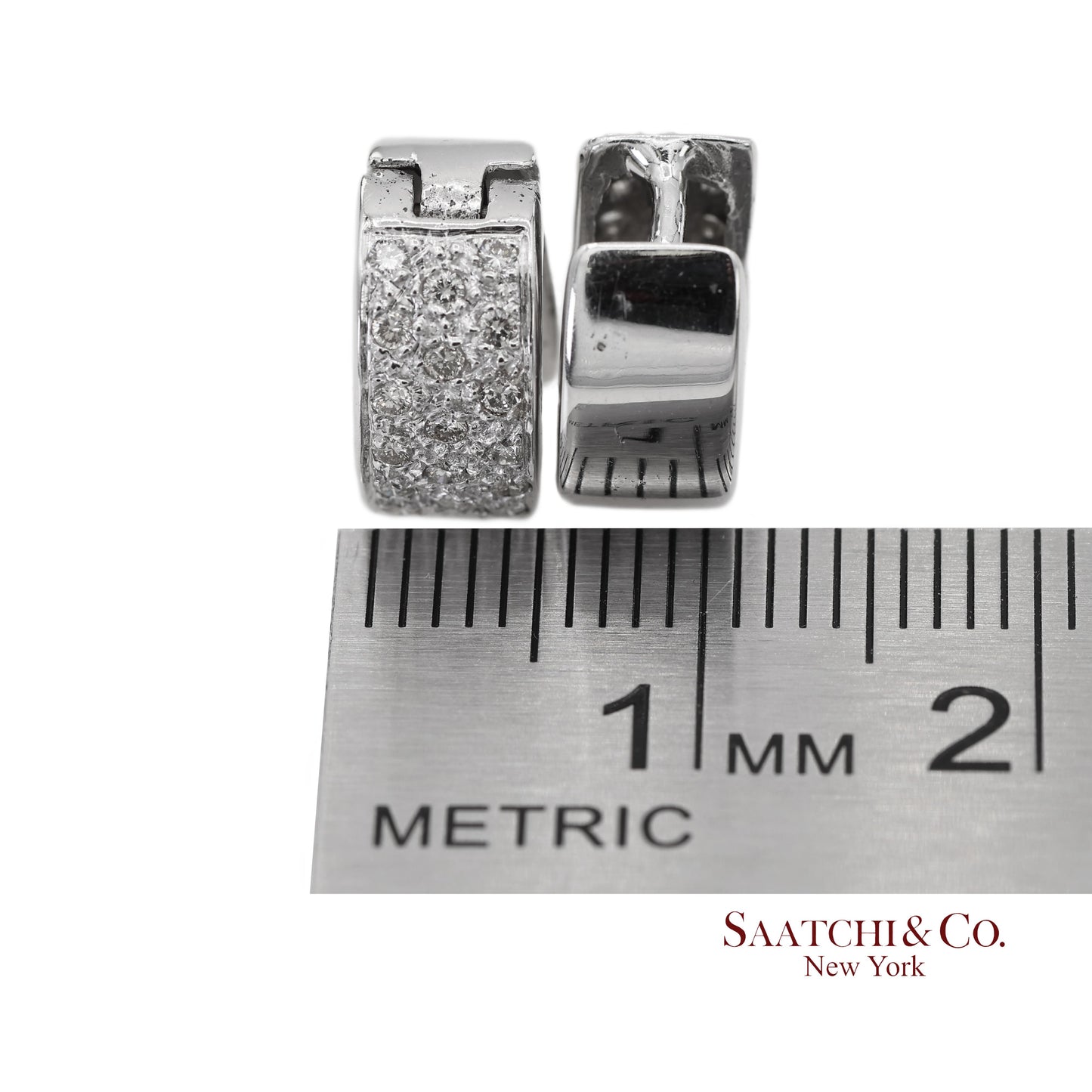 18K 750 Solid White Gold Natural Diamond Huggie Hoop Earrings