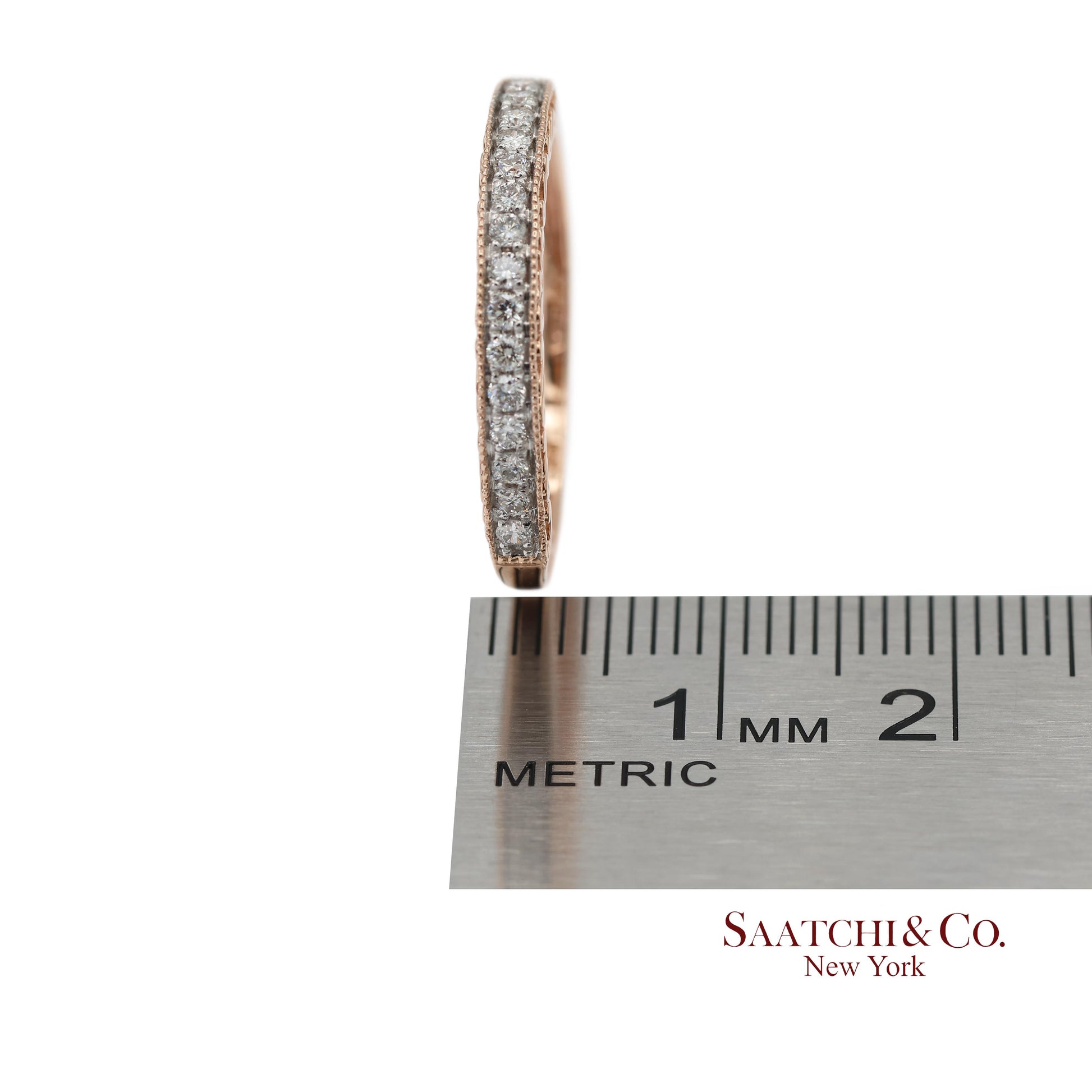 14K 585 Solid Rose Gold Engraving and Milgrain Natural Diamond Band Ring