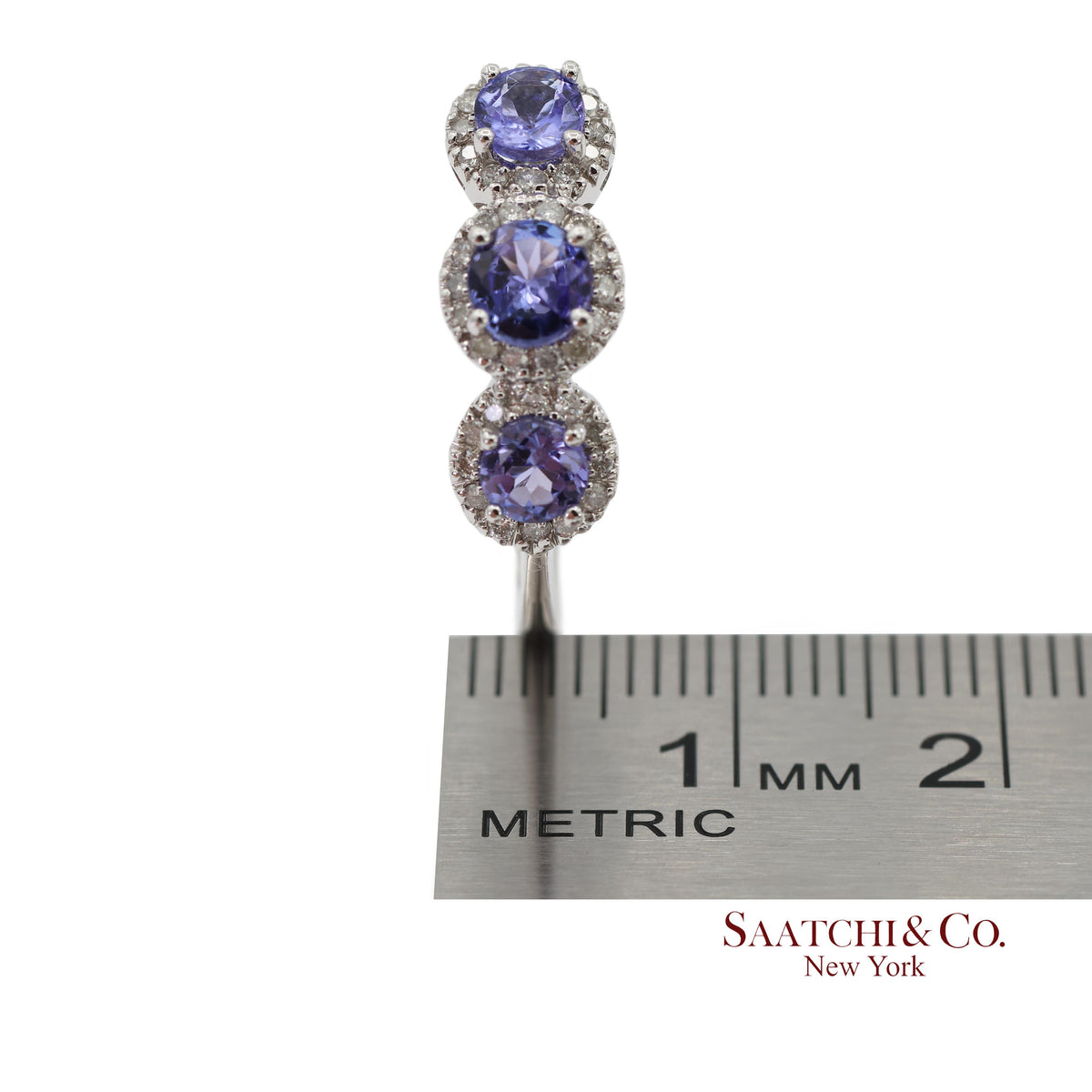 0.40 ct Natural Diamond and 0.80 ct Tanzanite 14K White Gold 3-Stone Ring