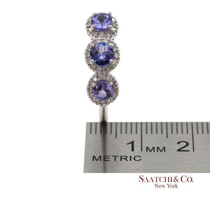 0.40 ct Natural Diamond and 0.80 ct Tanzanite 14K White Gold 3-Stone Ring