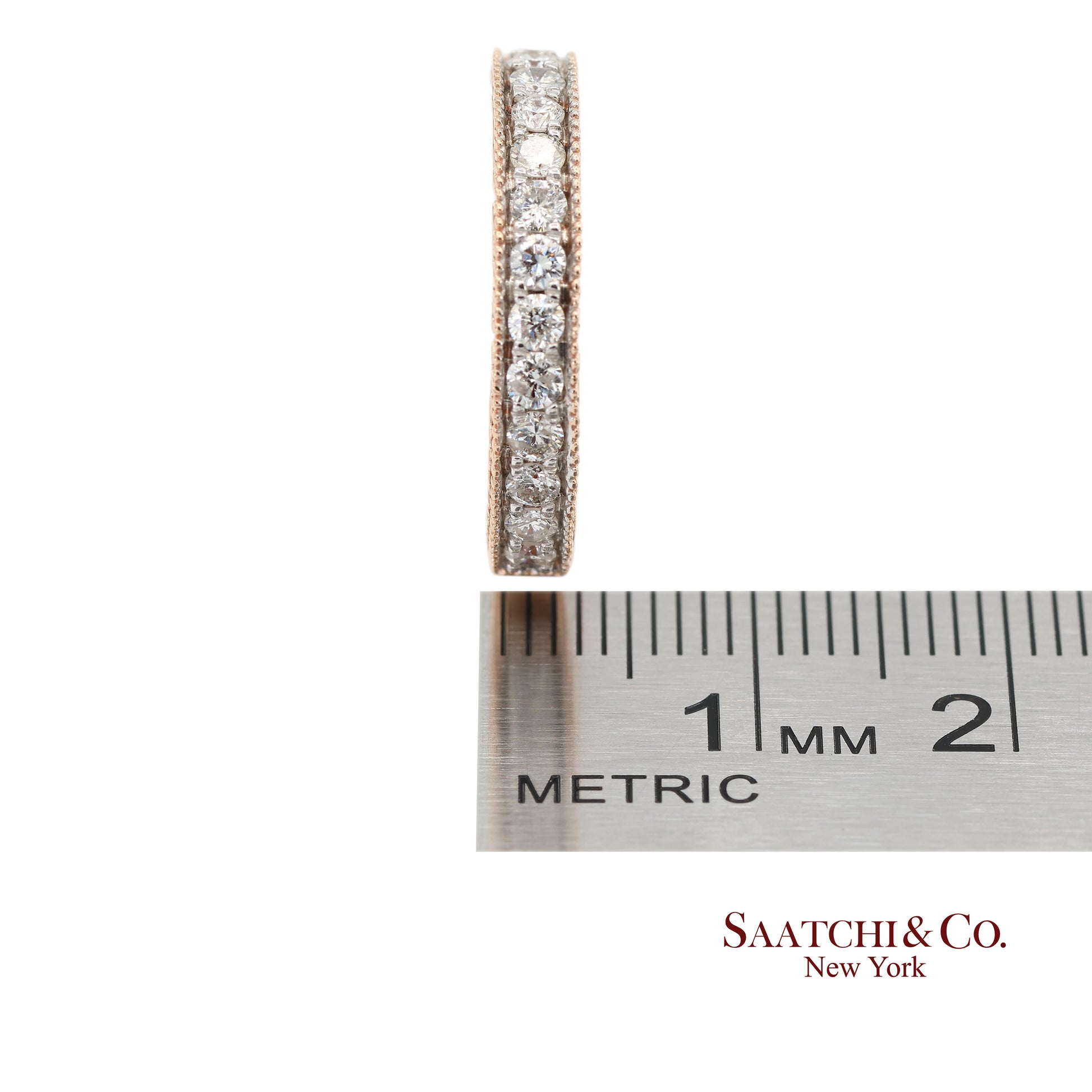 14K 585 Rose Gold Natural Diamond Milgrain Engraved Band Ring