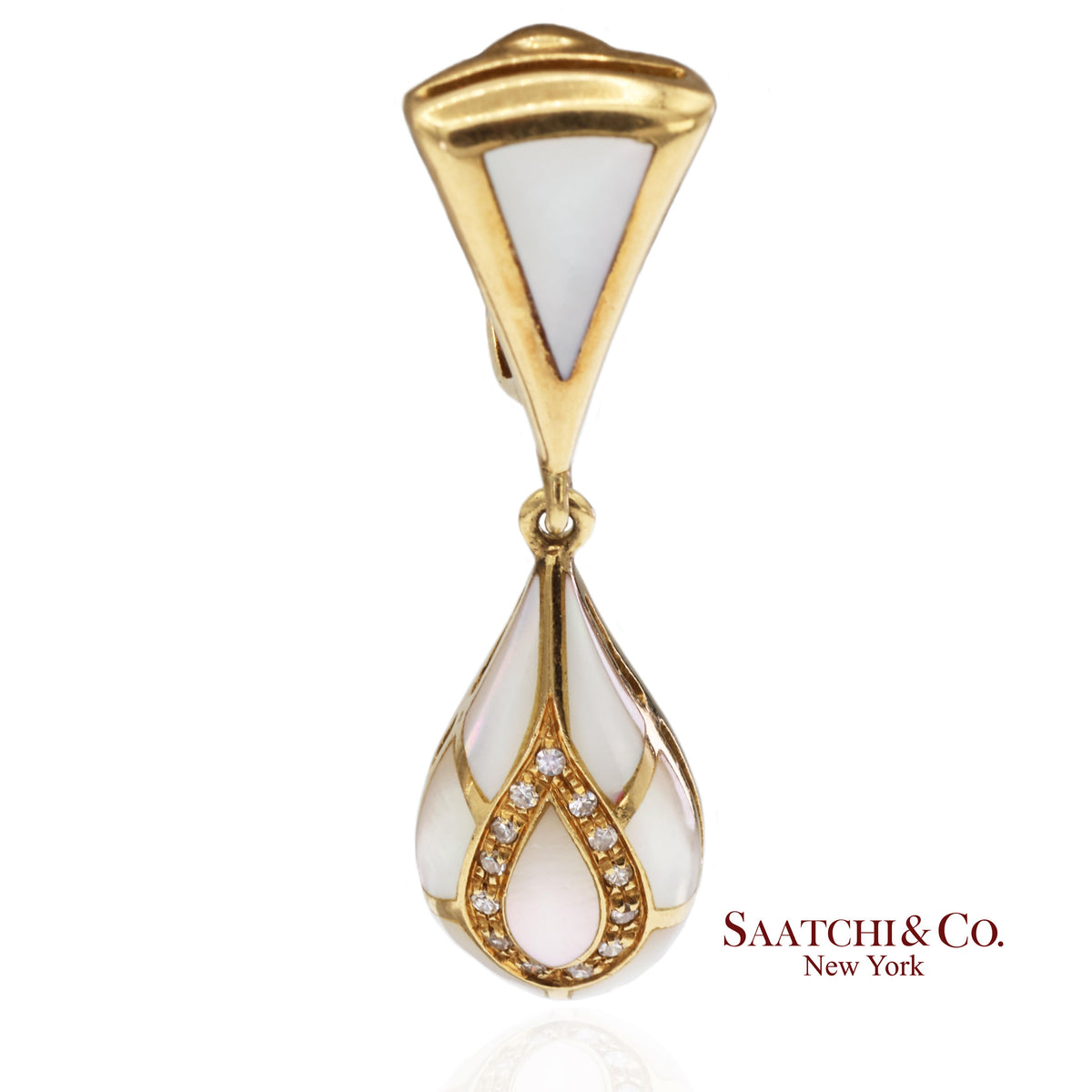 18K Yellow Gold 0.50 ct Natural Diamond and Mother of Pearl Omega Back Earrings