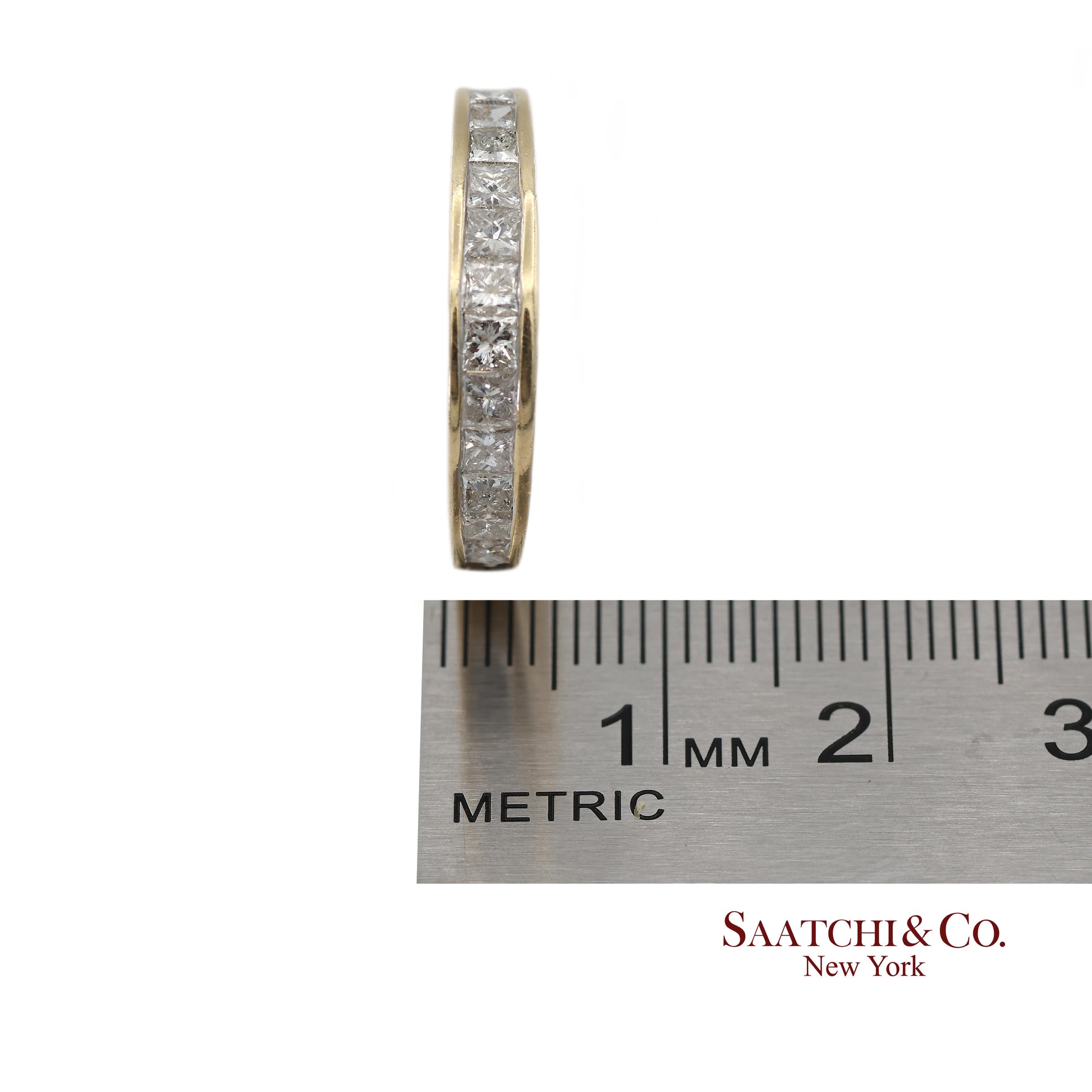 14K(585) Solid Yellow Gold Princess Cut Natural Diamond Band Ring