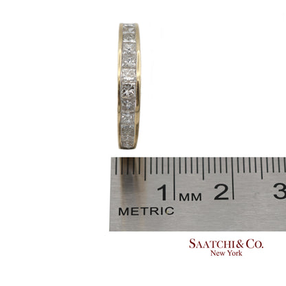 14K(585) Solid Yellow Gold Princess Cut Natural Diamond Band Ring