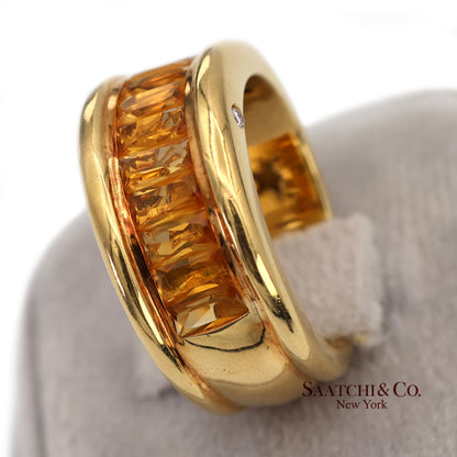 18K(750) Solid Yellow Gold Natural Diamond and Citrine Wide Band Ring