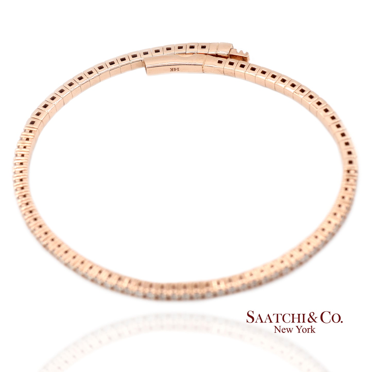 14K (585) Solid Rose Gold Flexible Natural Diamond Bangle Tennis Bracelet