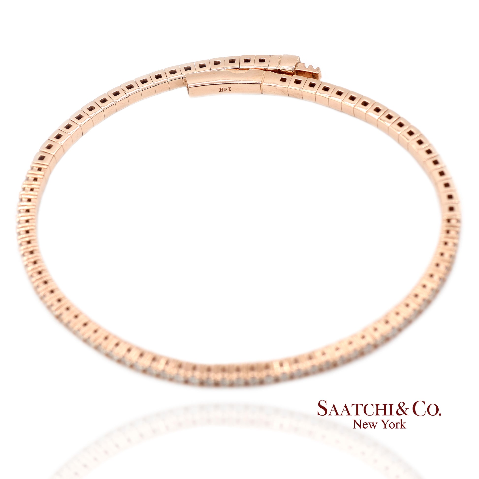 14K (585) Solid Rose Gold Flexible Natural Diamond Bangle Tennis Bracelet