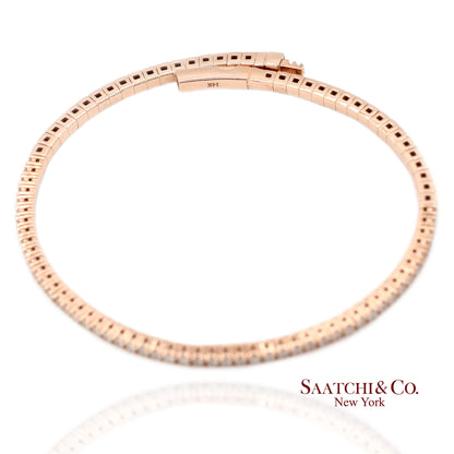 14K (585) Solid Rose Gold Flexible Natural Diamond Bangle Tennis Bracelet