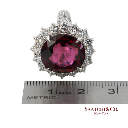 GIA Certified Solid Platinum 900 Natural Diamond and Natural Garnet Ring