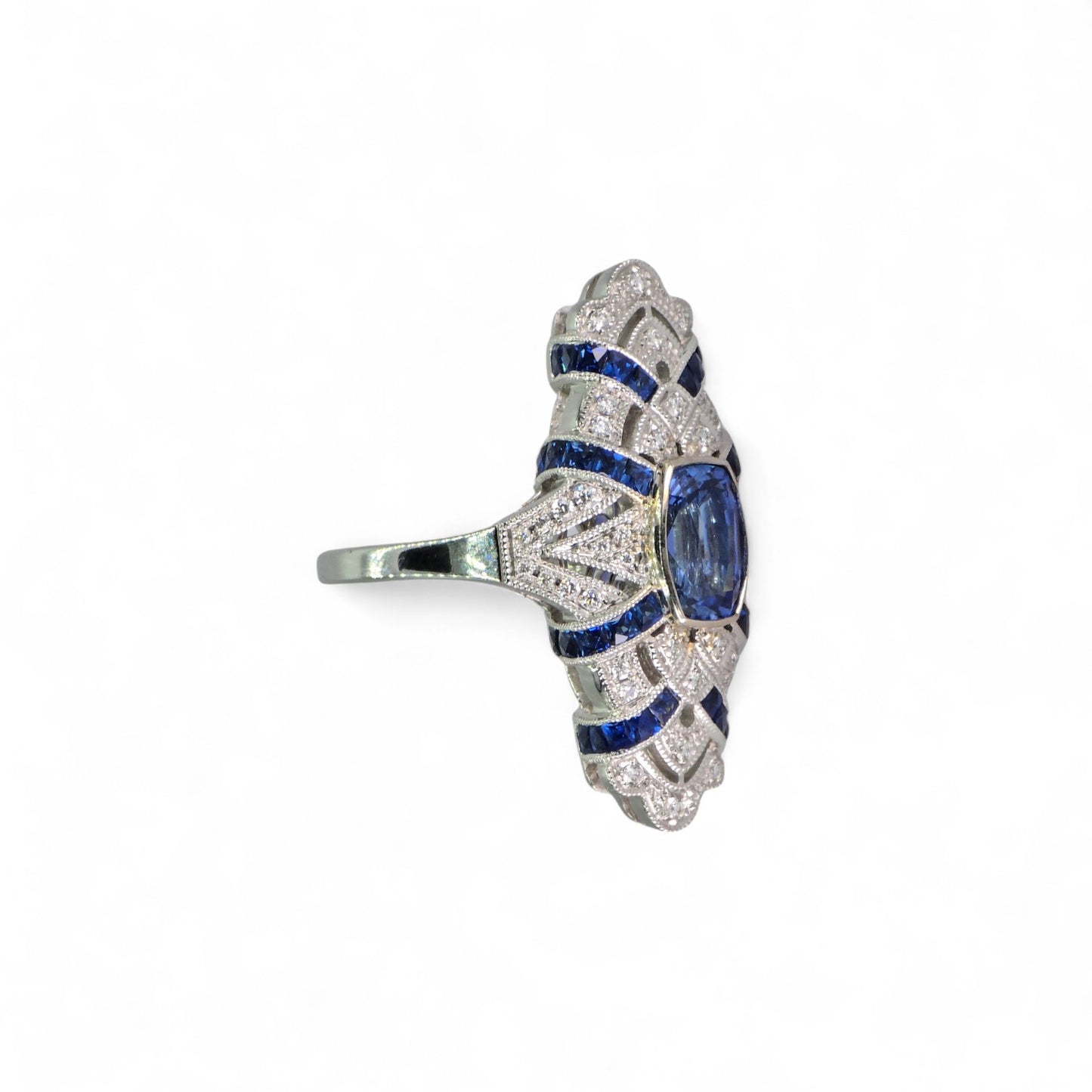 Stunning 18K (750) White Gold - Natural VVS Diamond & Blue Sapphire: Ring