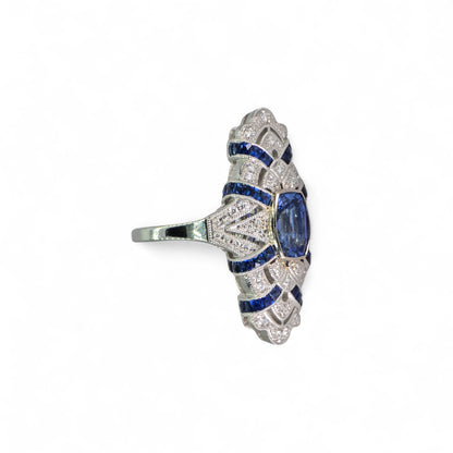 Stunning 18K (750) White Gold - Natural VVS Diamond & Blue Sapphire: Ring