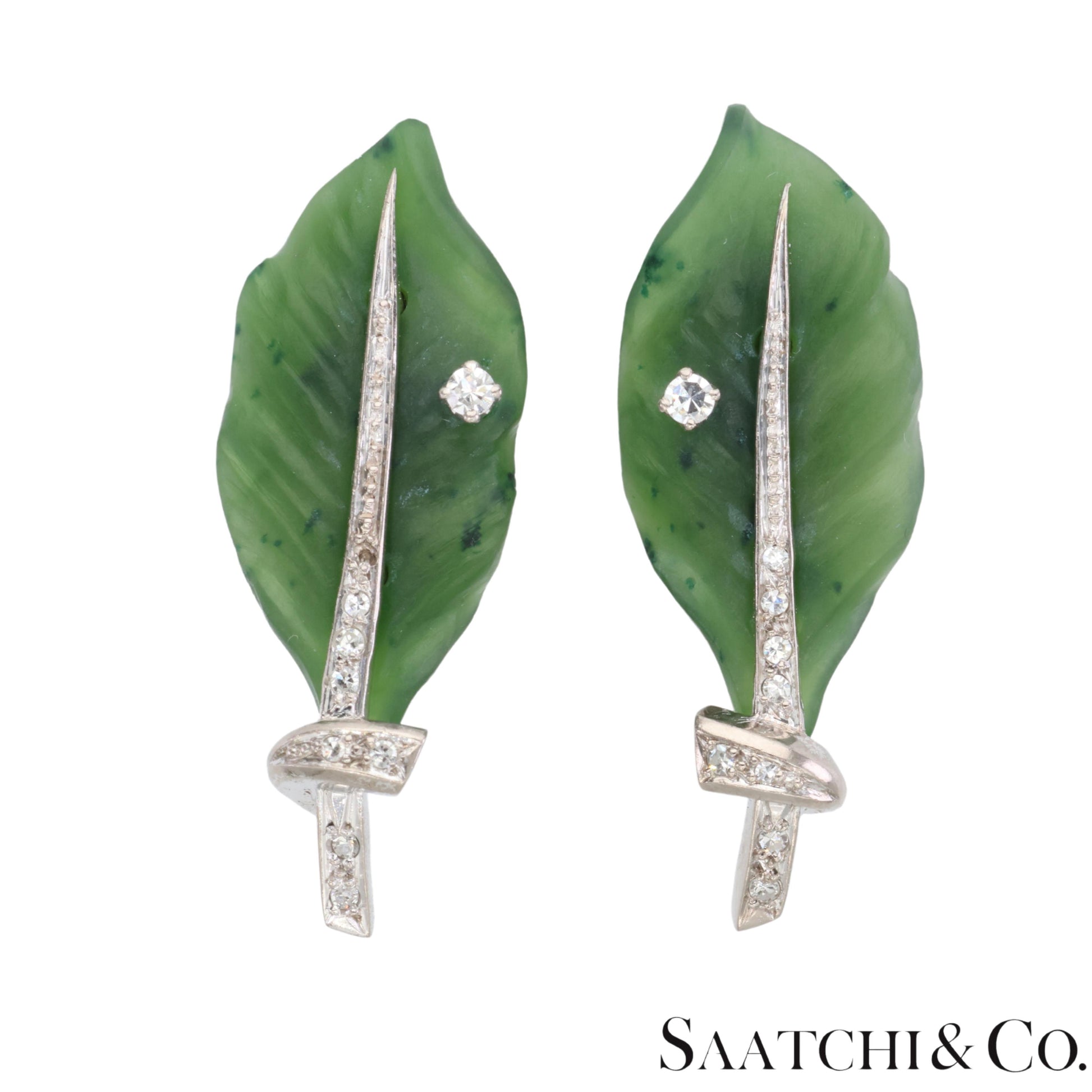 Gia Certified Vintage Jade Platinum 900 Earrings