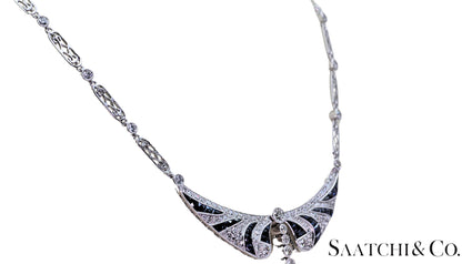 GIA Certified Diamond and Natural Sapphire in Platinum 950 Elegant Necklace