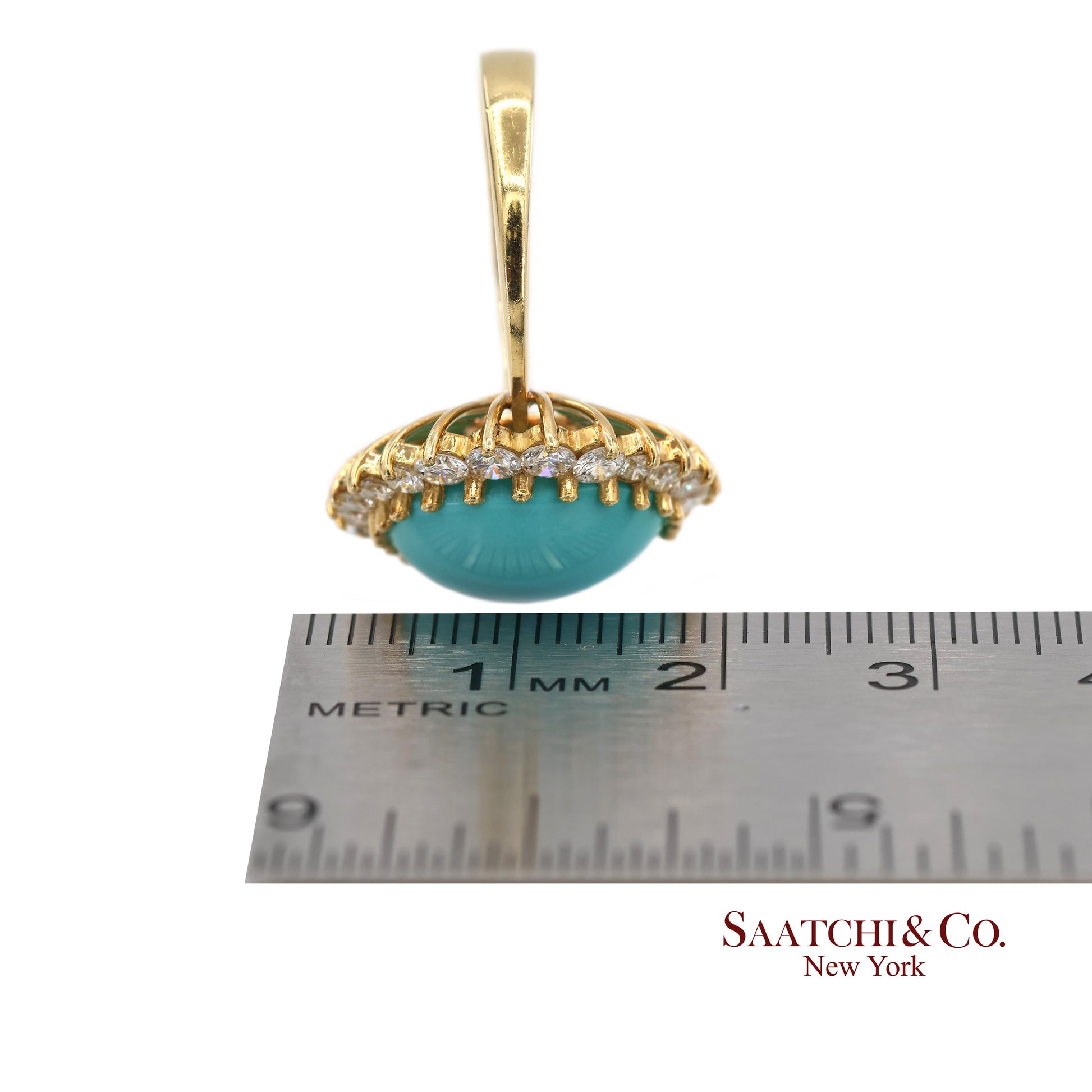 18K Yellow Gold Turquoise  Natural Diamond Halo Ring