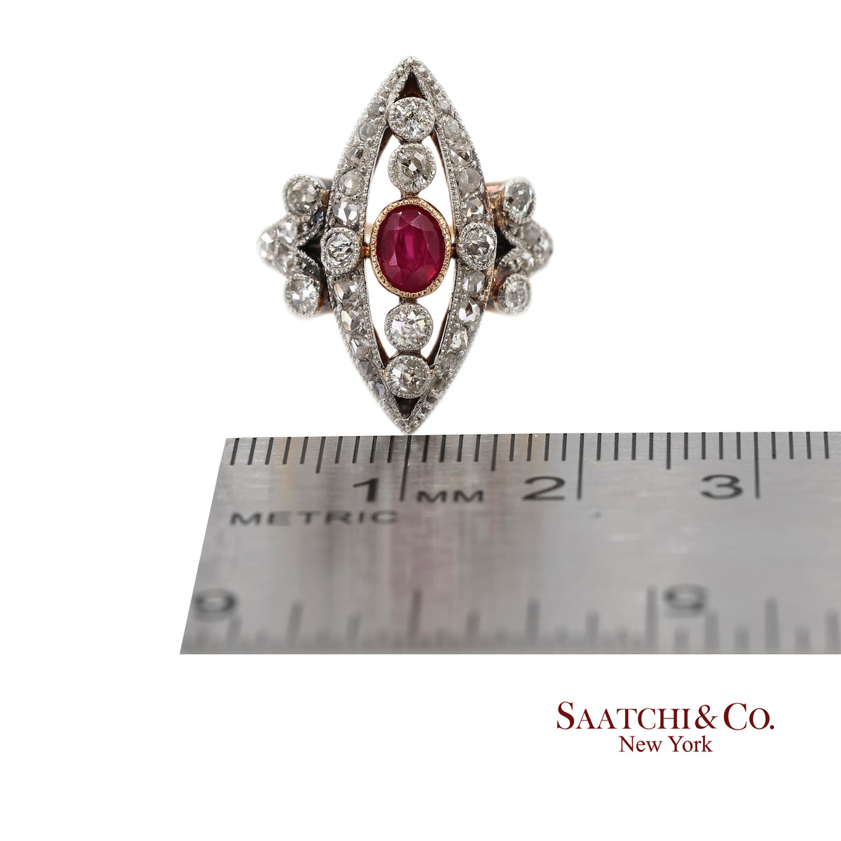 Vintage 14K(585) Yellow and White Gold Natural Diamond and Ruby Ring
