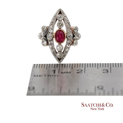 Vintage 14K(585) Yellow and White Gold Natural Diamond and Ruby Ring