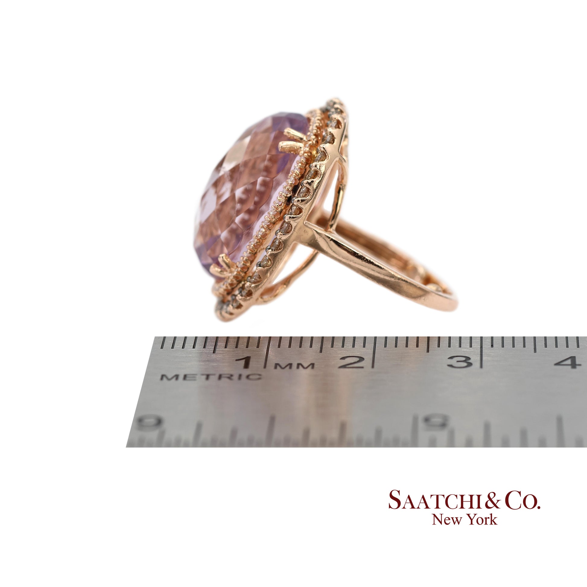 14K (585) Rose Gold Natural Diamond and Amethyst Ring