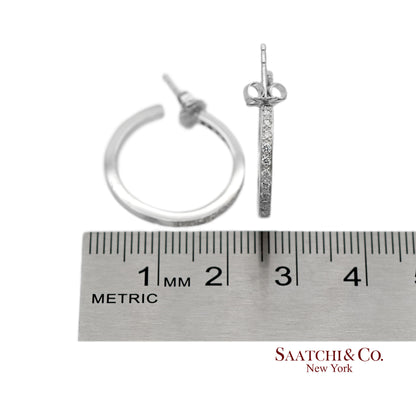 18K(750) Solid White Gold Natural Diamond Hoop Earrings