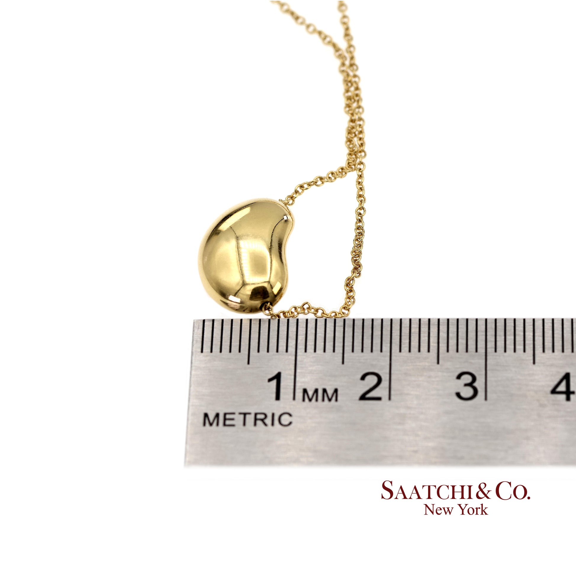 Tiffany&Co. Elsa Peretti 18K 750 Solid Yellow Gold Bean Design Pendant Necklace