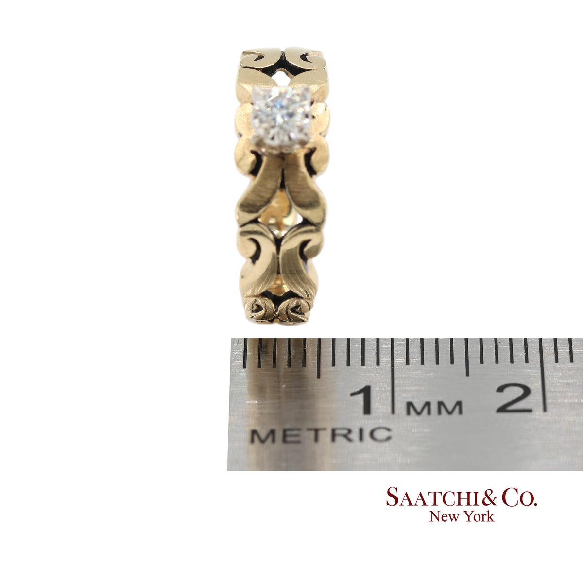 0.13 Ct Natural Diamond 14K Yellow Gold Openwork Scroll Design Ring