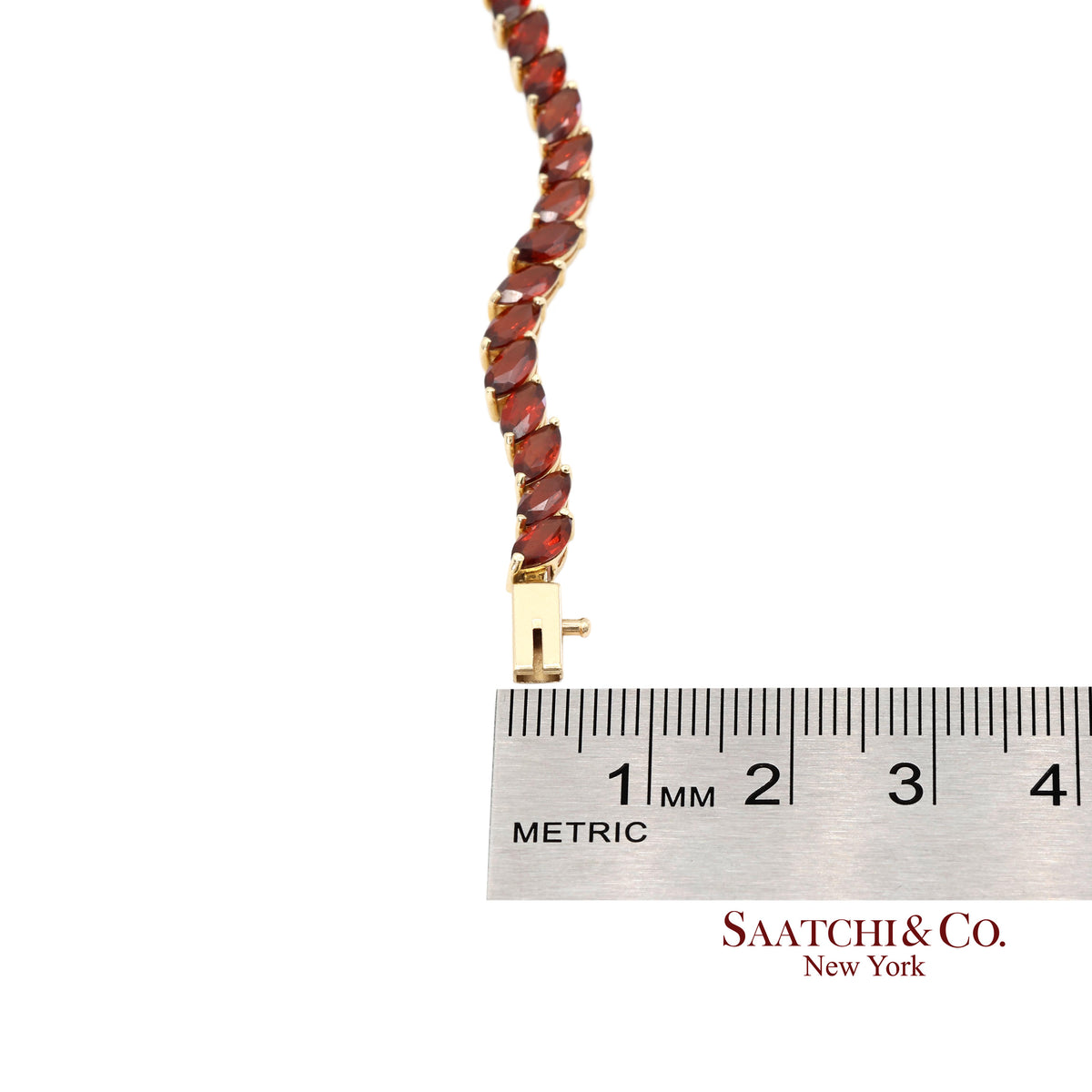 Vintage 14K 585 Solid Yellow Gold Red Garnet Marquise Cut Tennis Bracelet
