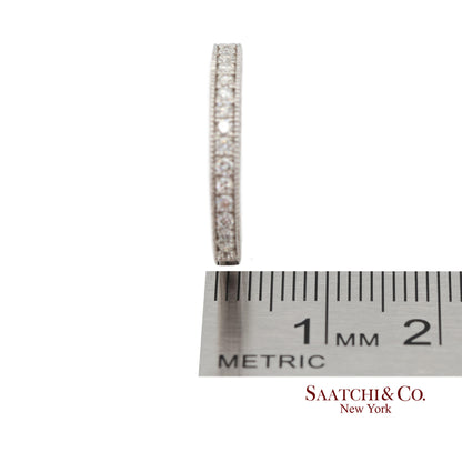 14K 585 Solid White Gold Side Engraving Milgrain Natural Diamond Band Ring