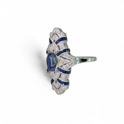 Stunning 18K (750) White Gold - Natural VVS Diamond & Blue Sapphire: Ring