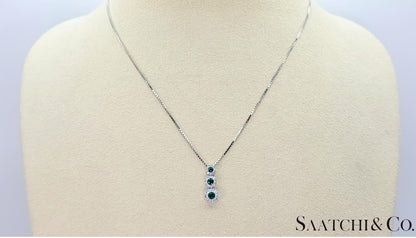 14K (585) White Gold Natural Diamond & Emerald Pendant With Chain