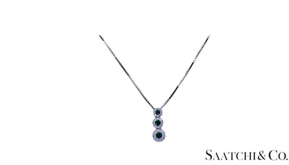 14K (585) White Gold Natural Diamond & Emerald Pendant With Chain