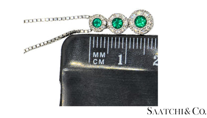 14K (585) White Gold Natural Diamond & Emerald Pendant With Chain
