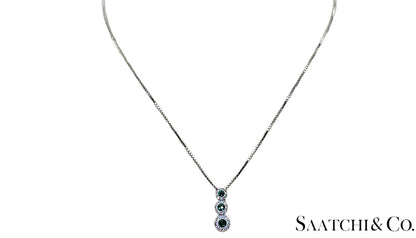 14K (585) White Gold Natural Diamond & Emerald Pendant With Chain
