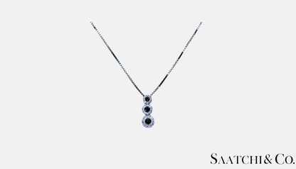 14K (585) White Gold Natural Diamond & Emerald Pendant With Chain