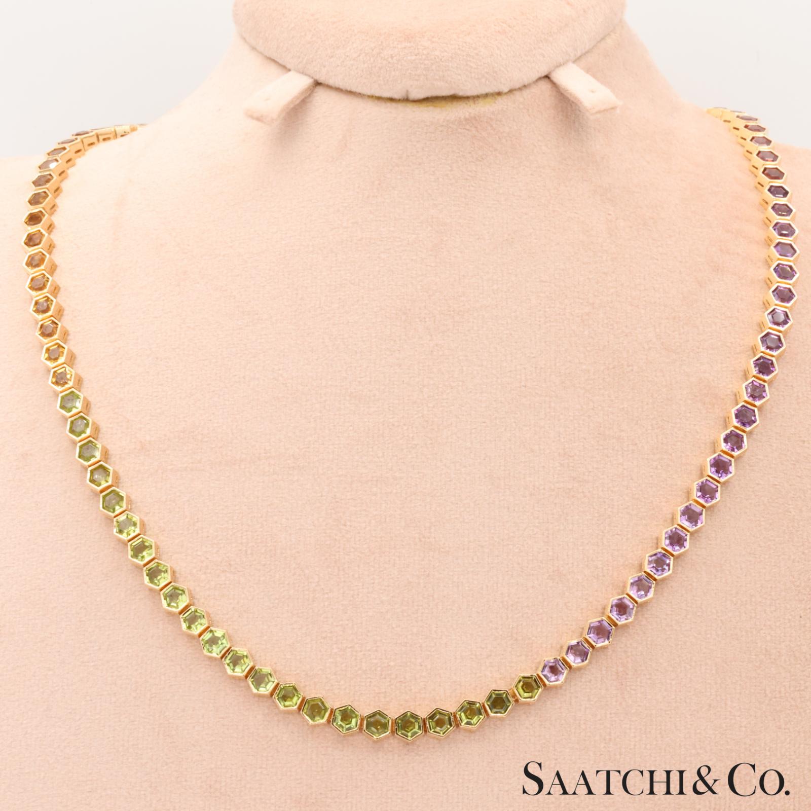 14K (585) Yellow Gold Multi Color Natural Gemstone Necklace