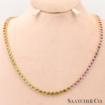 14K (585) Yellow Gold Multi Color Natural Gemstone Necklace