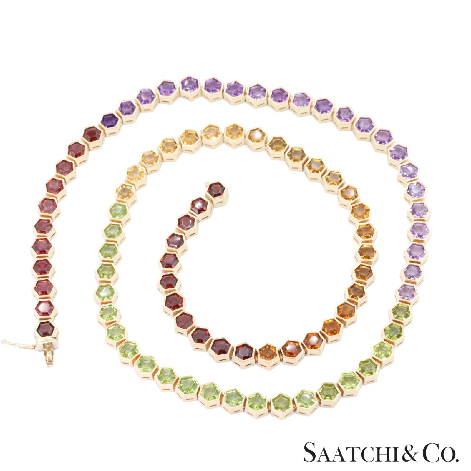 14K (585) Yellow Gold Multi Color Natural Gemstone Necklace