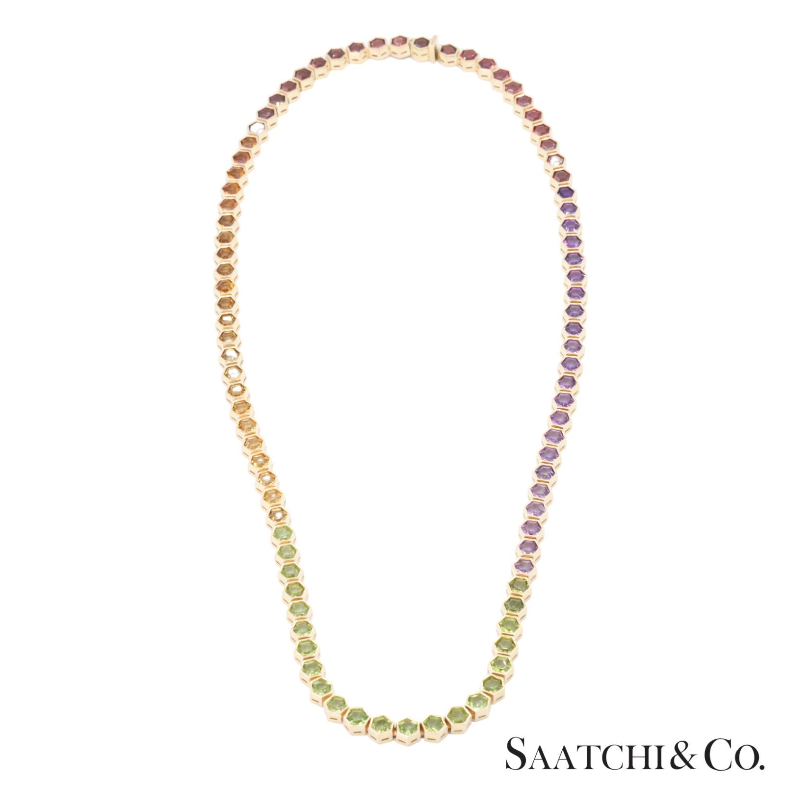 14K (585) Yellow Gold Multi Color Natural Gemstone Necklace