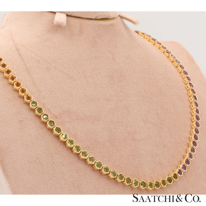 14K (585) Yellow Gold Multi Color Natural Gemstone Necklace