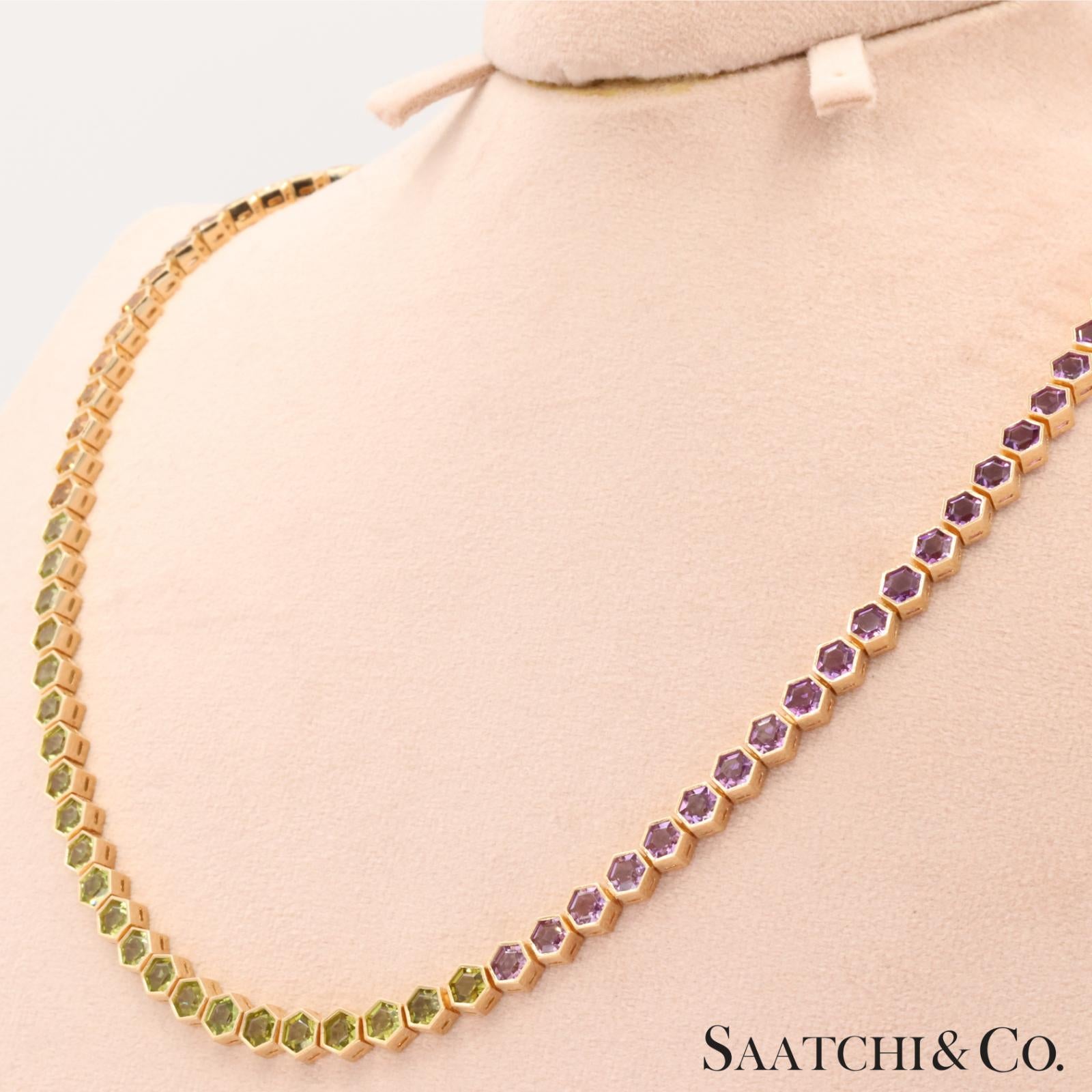 14K (585) Yellow Gold Multi Color Natural Gemstone Necklace
