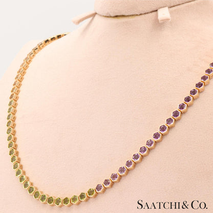 14K (585) Yellow Gold Multi Color Natural Gemstone Necklace