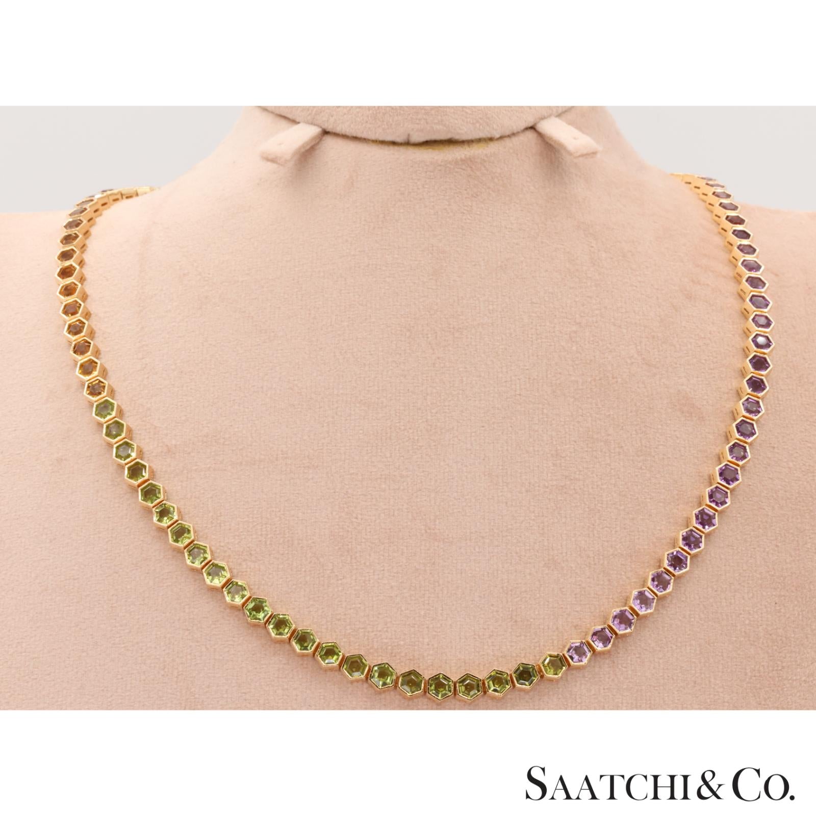 14K (585) Yellow Gold Multi Color Natural Gemstone Necklace
