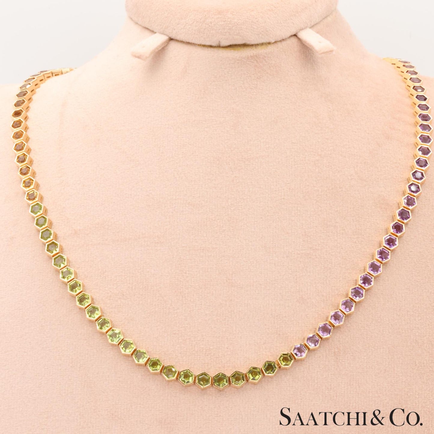 14K (585) Yellow Gold Multi Color Natural Gemstone Necklace