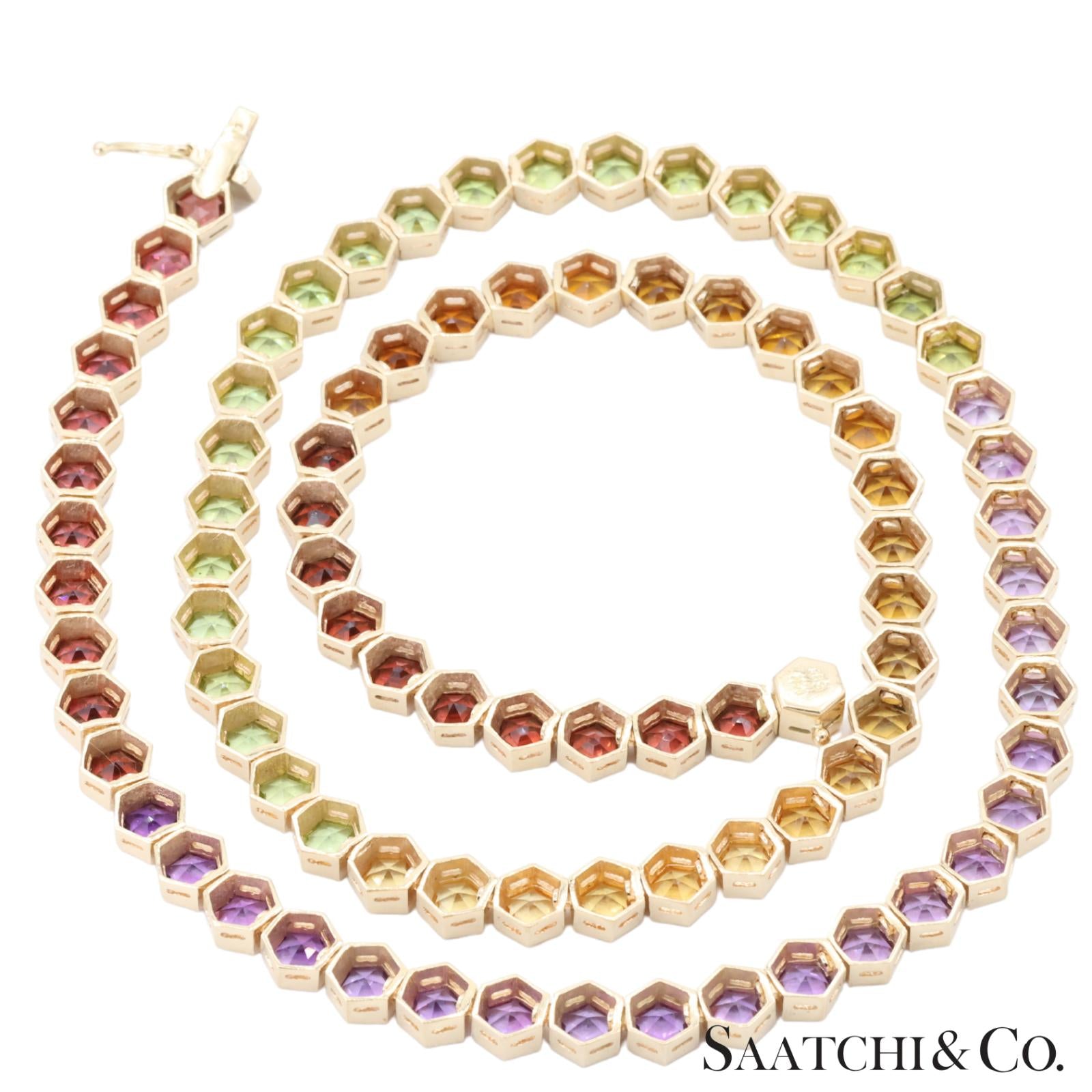 14K (585) Yellow Gold Multi Color Natural Gemstone Necklace