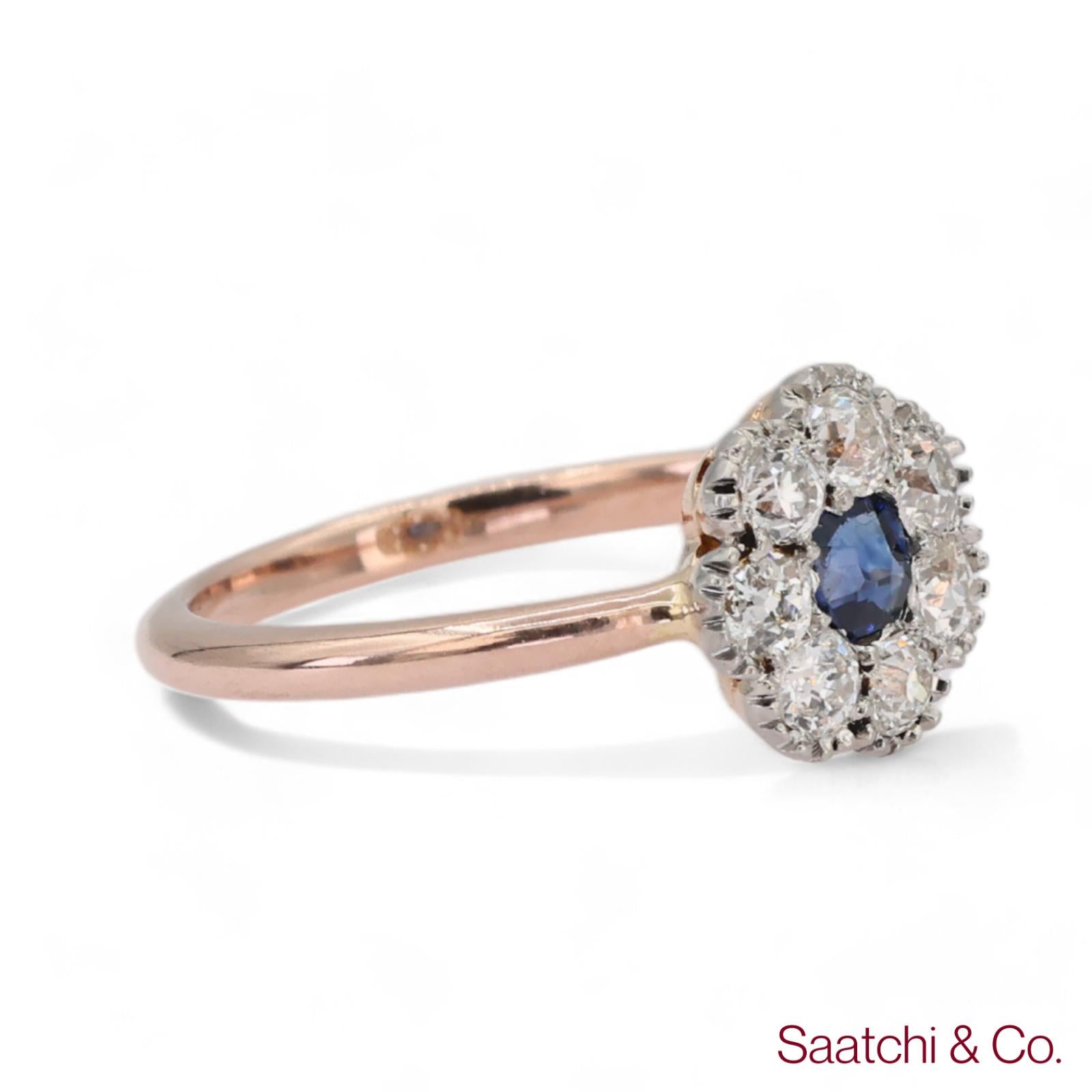 14K (585) Yellow White Rose and Gold Vintage Sapphire Diamond Ring