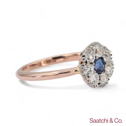 14K (585) Yellow White Rose and Gold Vintage Sapphire Diamond Ring