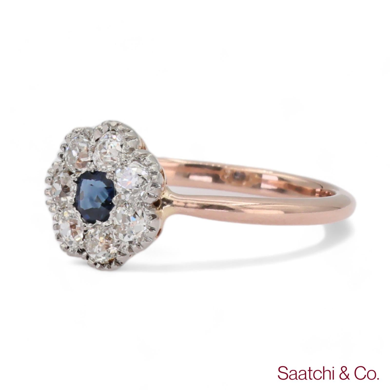 14K (585) Yellow White Rose and Gold Vintage Sapphire Diamond Ring
