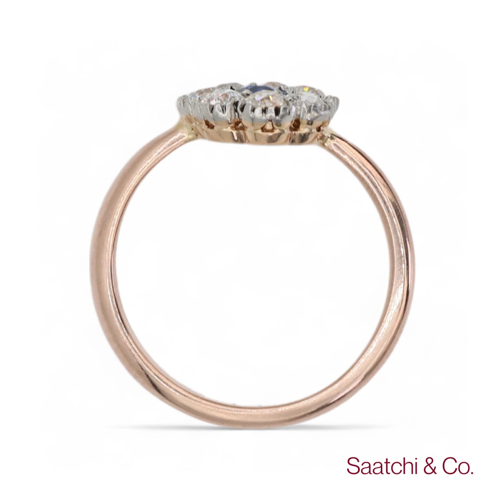 14K (585) Yellow White Rose and Gold Vintage Sapphire Diamond Ring