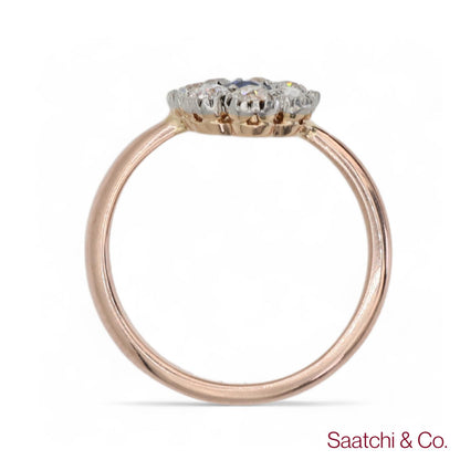14K (585) Yellow White Rose and Gold Vintage Sapphire Diamond Ring