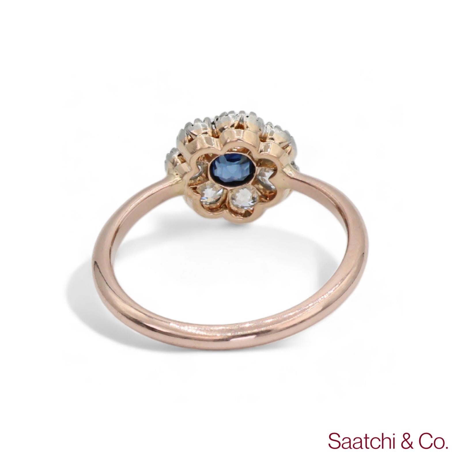 14K (585) Yellow White Rose and Gold Vintage Sapphire Diamond Ring